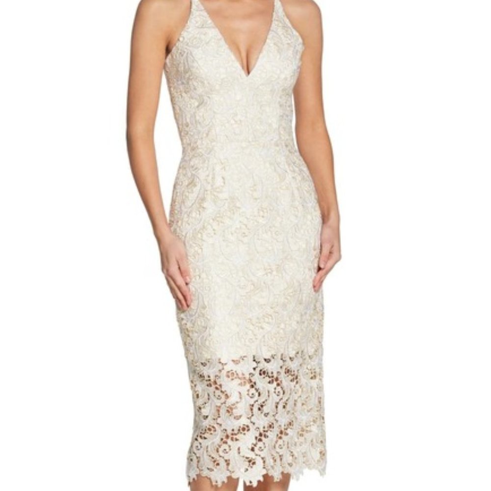 Aurora Lace Tea Length Dress Embroidery